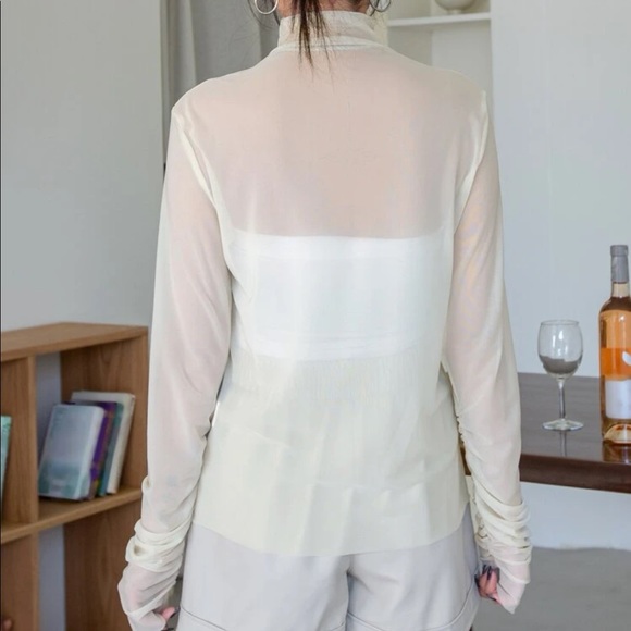 Beige Cowl Neck Mesh Long Sleeve Top Sz XL (6) - Picture 2 of 10